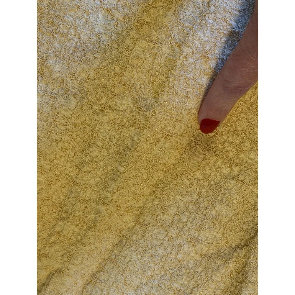 Vtg MCM 60s Boho Gold Fringe Tablecloth Textured Rectangle 84